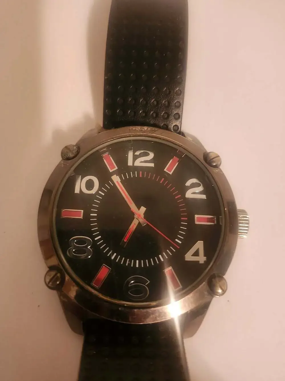 Mossimo Jumbo Analog Men's Watch FMDMO143 Black Dial Perforated Leather Strap